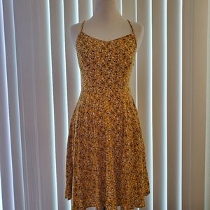 Yellow floral print midi dress